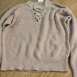 Women's light pink Sweater with Lace-Up Detail